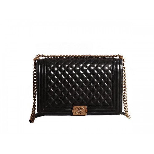 Chanel Boy Flap Borsa a Spalla in Pelle Nera Originale Oro