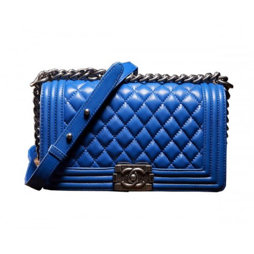 Borsa a tracolla Chanel Boy Flap in pelle di agnello blu A67086 argento