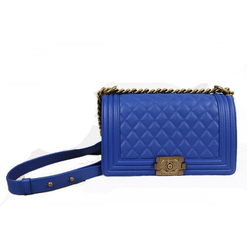 Borsa a tracolla Chanel Boy Flap in pelle di daino originale blu A67025 oro