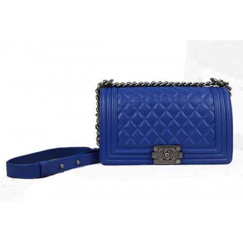 Borsa a tracolla Chanel Boy Flap in pelle di daino originale blu A67025 argento