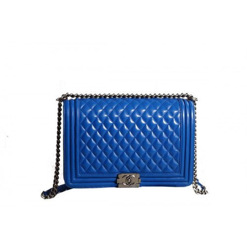 Borsa a Spalla Chanel Boy Flap in Pelle Blu Originale Argento
