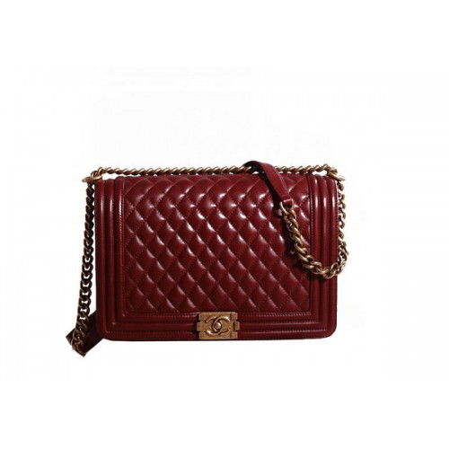 Chanel Boy Flap Borsa a Spalla in Pelle Bordeaux Originale Oro