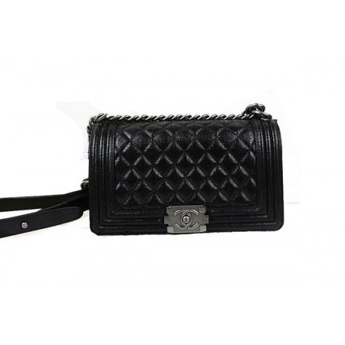 Borsa a spalla Chanel Boy Flap in pelle screpolata smaltata originale A67025 nera