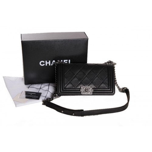 Borsa a tracolla Chanel Boy Flap in pelle di montone originale A30201 nera