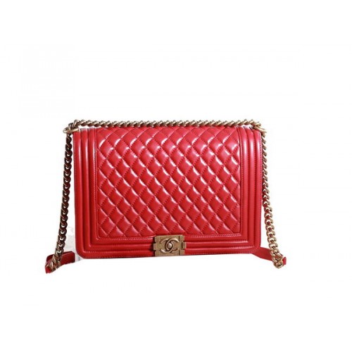Chanel Boy Flap Borsa a Spalla in Pelle Rossa Originale Oro