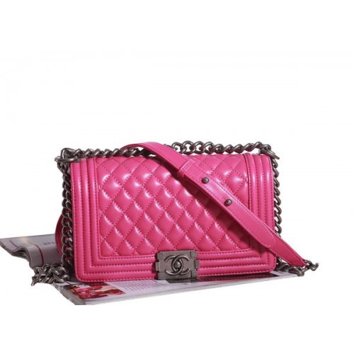 Borsa a tracolla Chanel Boy Flap in pelle di agnello rosa A67086 argento