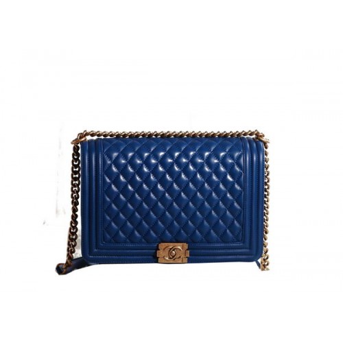 Chanel Boy Borsa a tracolla con patta in pelle RoyalBlue Original Gold