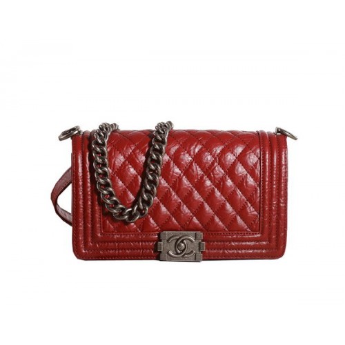 Chanel Boy Borsa a tracolla con patta in vino originale smaltato craquelé A67086 argento