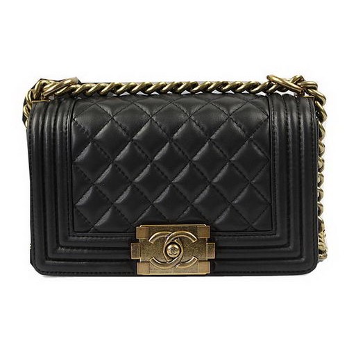 Borse a tracolla Chanel Boy Flap Nero Pelle di agnello originale A67085 Oro