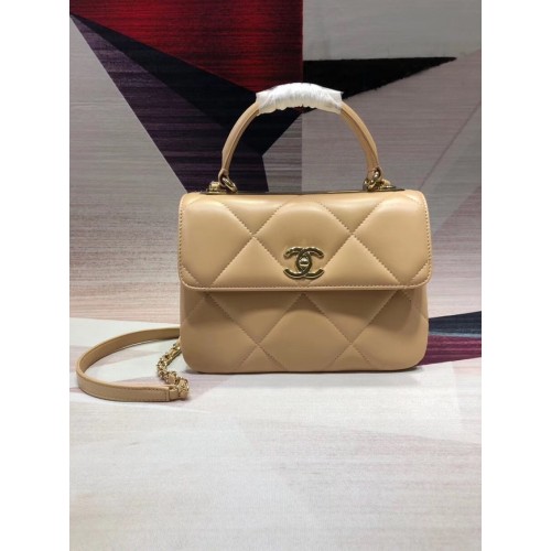 Chanel CC originale borsa con patta con manico superiore in pelle di agnello A92236 albicocca e metallo tonalità oro