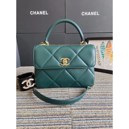 Chanel CC originale borsa con patta con manico superiore in pelle di agnello A92236 verde e metallo tono oro