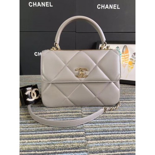 Chanel CC originale borsa con patta con manico superiore in pelle di agnello A92236 grigio e metallo tono oro