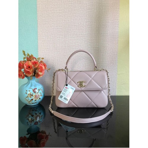 Chanel CC originale borsa con patta con manico superiore in pelle di agnello A92236 rosa e metallo tonalità oro