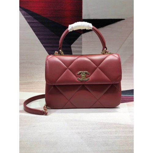 Chanel CC originale borsa con patta con manico superiore in pelle di agnello A92236 rosso e metallo tono oro