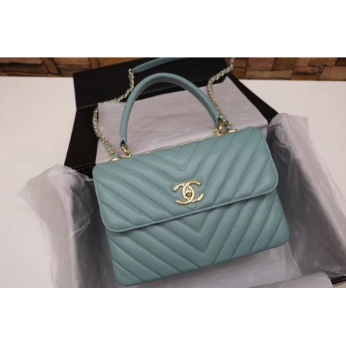 Chanel CC originale borsa con patta con manico superiore in pelle di agnello V92236 verde e metallo tono oro