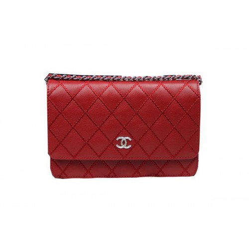 Chanel CHA33814 Mini borsa con patta in pelle di vitello originale rossa argento