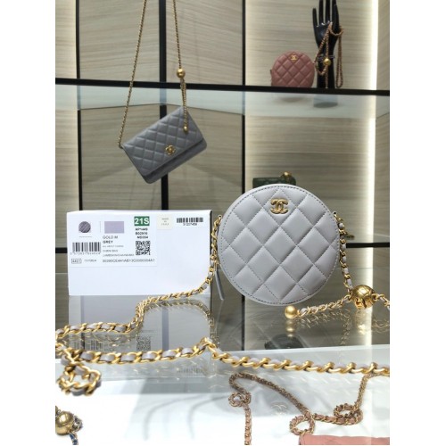 Chanel POCHETTE CON CATENA Pelle di agnello in metallo dorato AS1449 grigio