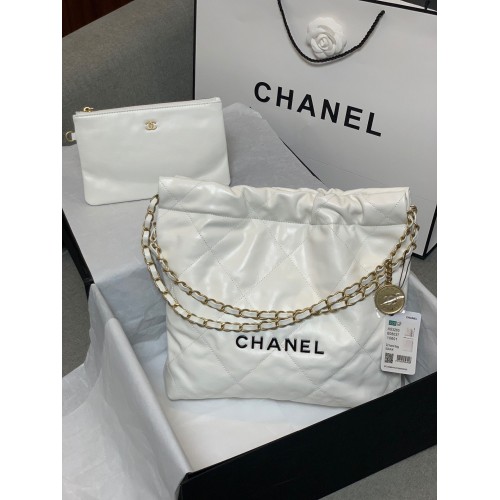 Borsa shopping Chanel in pelle di vitello AS3261 Bianco