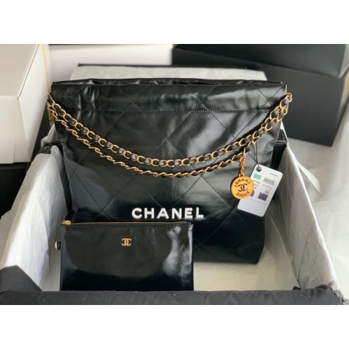 Borsa shopping Chanel in pelle di vitello AS3261 nera e bianca