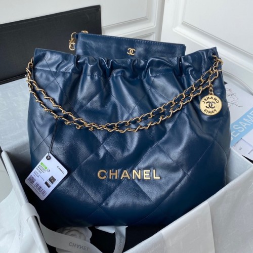 Borsa shopping Chanel in pelle di vitello AS3261 blu scuro