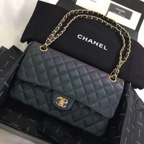 Chanel pelle di vitello metallo tono oro A01112 nero
