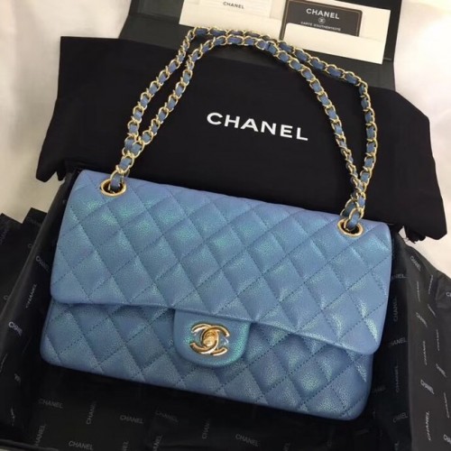 Chanel pelle di vitello metallo tonalità oro A01112 blu