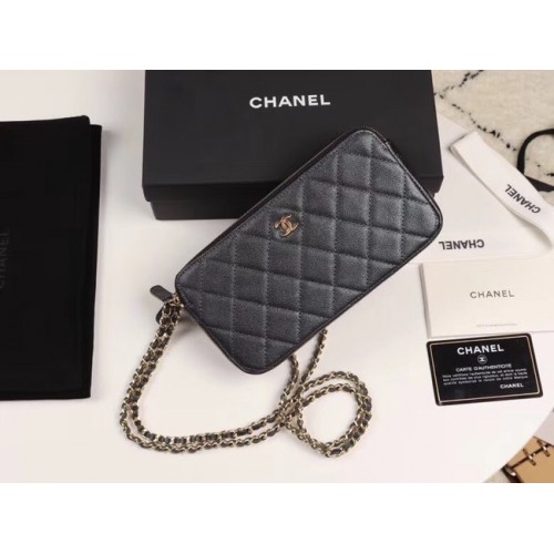 Chanel pelle di vitello metallo tono oro A82527 nero