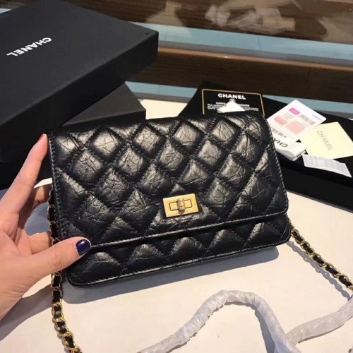 Chanel pelle di vitello metallo tono oro S33814 nero