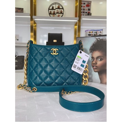 Borsa a tracolla Chanel in pelle di vitello AS3111 blu