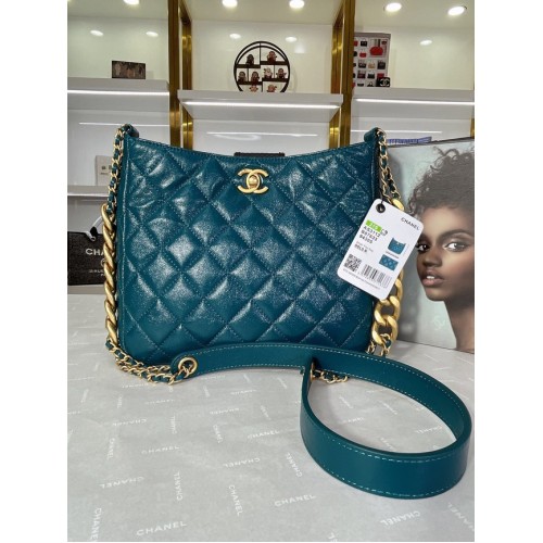 Borsa a tracolla Chanel in pelle di vitello AS3112 blu