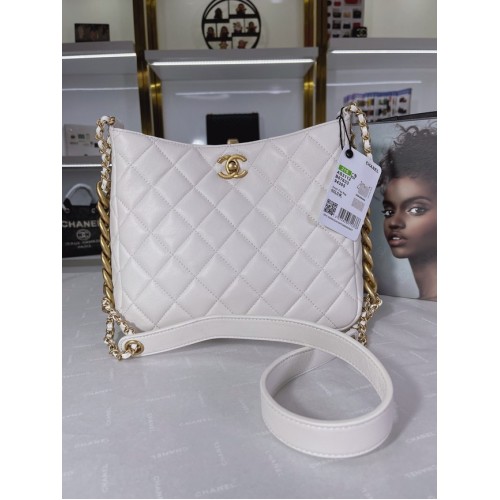 Borsa a tracolla Chanel in pelle di vitello AS3112 bianca