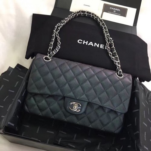 Chanel pelle di vitello metallo tono argento A01112 nero
