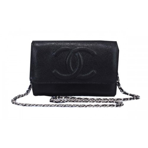 Borsa a tracolla con patta in pelle con motivo Chanel Cannage A8892 nera