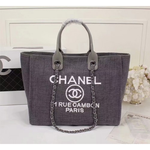 Borsa shopping tote in pelle di tela Chanel 68047A
