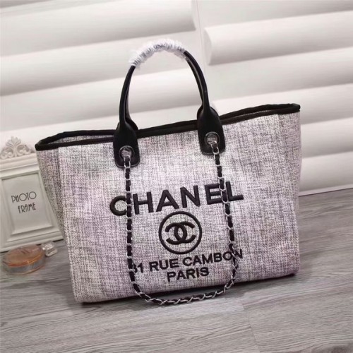 Borsa shopping tote in pelle di tela Chanel 68047D