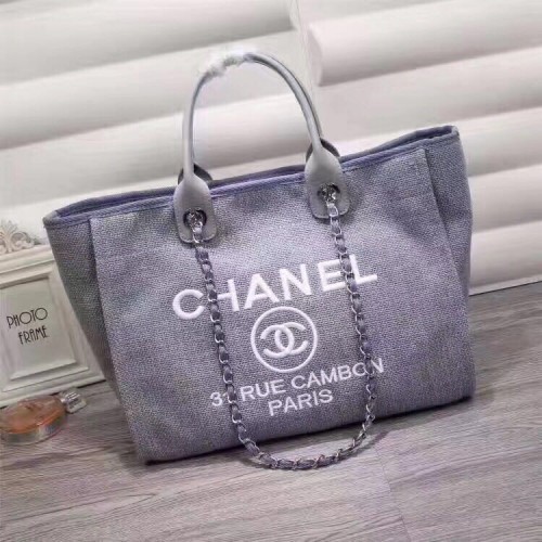 Borsa shopping tote in pelle Chanel Canvas blu A1679
