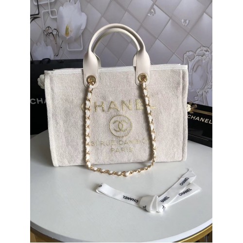 Borsa shopping a spalla in tela Chanel 66941 bianca