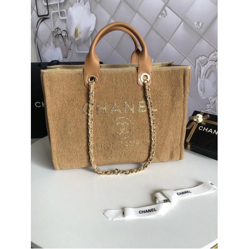Borsa shopping a spalla in tela Chanel 66941 gialla