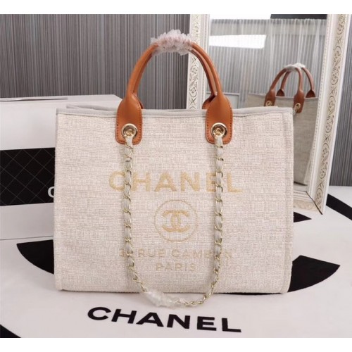 Borsa shopping tote in tela Chanel 8099 bianco sporco