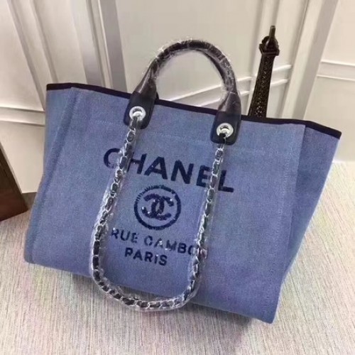 Borsa shopping tote in tela Chanel A68046 blu