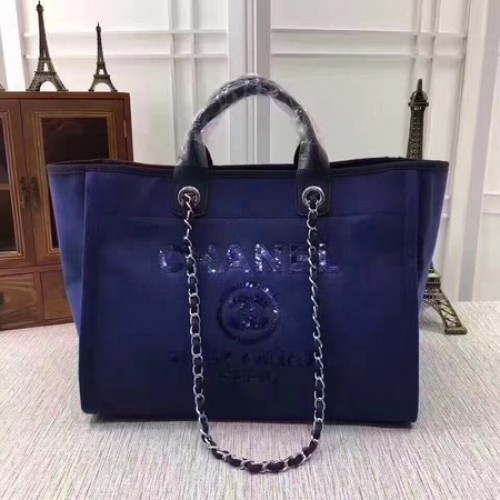 Borsa shopping tote in tela Chanel A68046 Royal