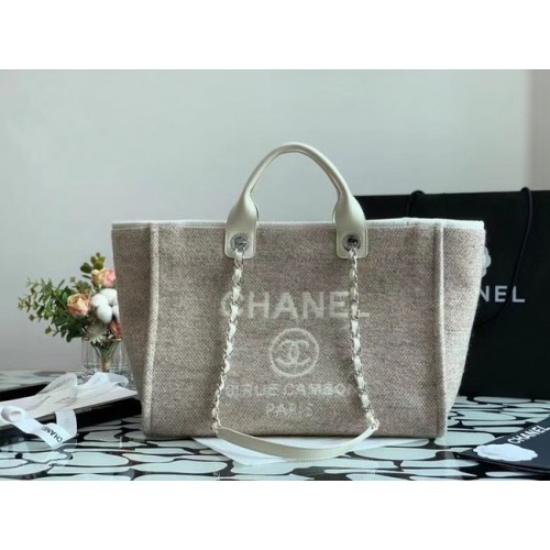 Borsa shopping tote in tela Chanel B66941 crema