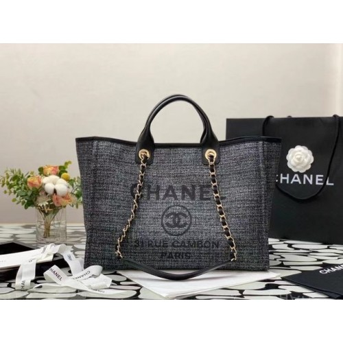 Borsa shopping tote in tela Chanel B66941 nera