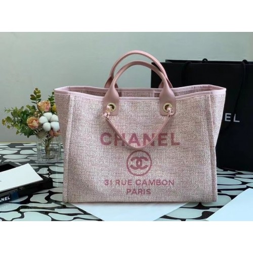 Borsa shopping tote in tela Chanel B66941 rosa