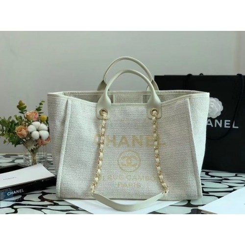 Borsa shopping tote in tela Chanel B66941 bianca