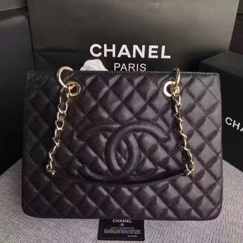 Borsa tote in pelle di vitello caviale Chanel 20995 nera