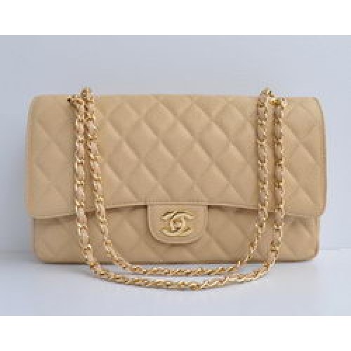 Chanel Classic 2.55 Series Apricot Caviar Golden Chain Borsa con patta trapuntata 1113