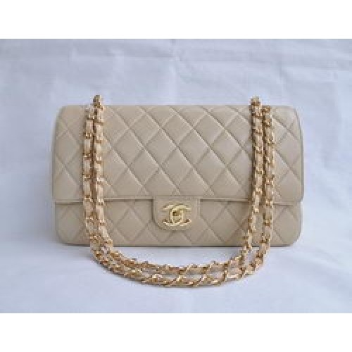 Chanel Classic 2.55 Series Borsa con patta trapuntata a catena dorata in pelle di agnello color albicocca 1113