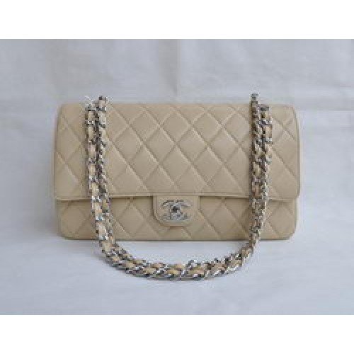 Chanel Classic 2.55 Series Borsa con patta trapuntata in pelle di agnello color albicocca argento 1113