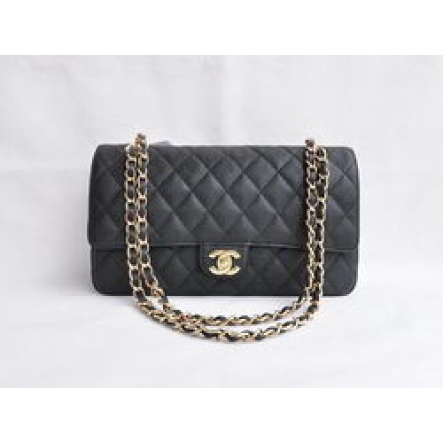 Borsa Chanel Classic 2.55 Series Black Caviar Golden Chain trapuntata con patta 1113